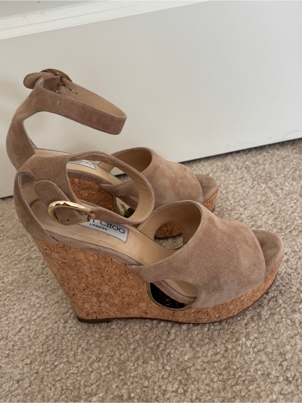 Jimmy choo suede Gold Wedge Sandals - Women size 38.5